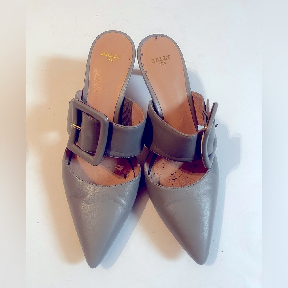 Bally Jemima buckle-detail mules Gray Kitten Heel Sz 37 US 7 Women - Picture 5 of 12
